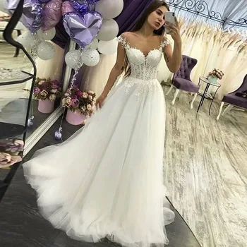 Moda O Linie de Fildeș Femei Rochii de Mireasa Tul Aplicatii Rochii de Mireasa Formale Vestido De Noiva robe de mariée Abendkleider
