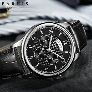 Moda Parnis 43mm Cadran Negru Ceas Automatic Barbati Curea din Piele de Lux Cristal de Safir Miyota Mecanice Ceasuri reloj hombre 11