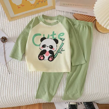 Moda pentru copii Confortabil Hidroizolatie Lenjerie de Două Bucata Set Subțire Desene animate T-shirt Model cu Maneca Lunga Acasa Pijamale 21