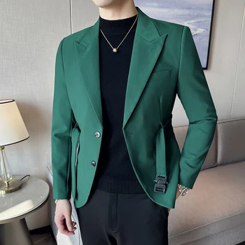 Moda Stil Britanic Sacou Verde Inchis Sacou Costum Business Casual Top Etapă Gazdă Rochie de Petrecere High End Sociale de Îmbrăcăminte pentru Bărbați 4