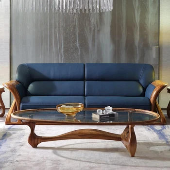 Moderne, din piele canapea combinație de minimalist unități de mici dimensiuni, realizate din abanos lemn masiv 5