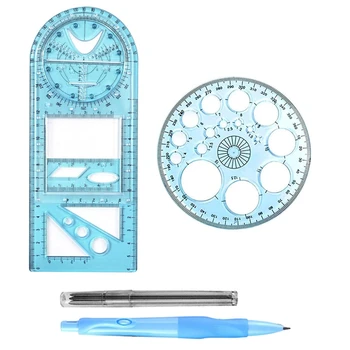 Multifunctional Geometrice Conducător, Geometrice Șablon Desen Instrument De Măsurare Pentru Birou Școală Cu Creion 21