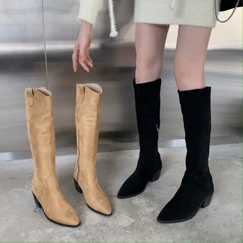 Noi Ascutit Toc Gros Solid de Culoare Moda pentru Femei Pantofi de Toamnă și de Iarnă Non-alunecare, rezistent la Uzura Sexy, Elegante, Cizme Lungi 10