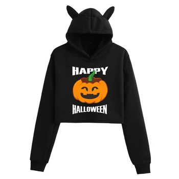 Noi Halloween Imbracaminte Femei Hoodie Y2K Buric Expuse Tricou Drăguț Urechi de Pisică Pălărie Hoody Harajuku Groază Grafic Streetwear 14