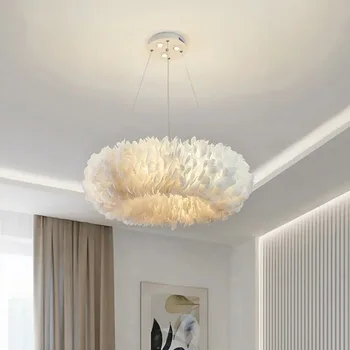 Nordic de Lux CONDUS Candelabru din Pene de Gâscă Pandantiv Lumina Living Sufragerie Dormitor, Salon, Sala de Decor Acasă Lampă de Agățat
