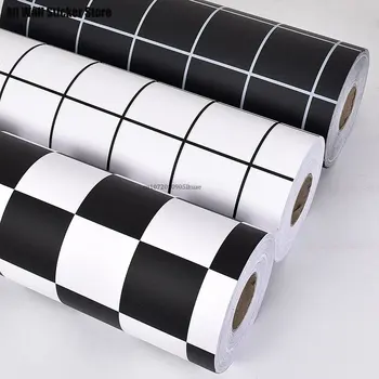Nordic Grila Alb Negru Dungă Auto-adeziv Tapet PVC Impermeabil Geometrice Contact Hârtie Dormitor Decor Acasă Autocolante de Perete 19