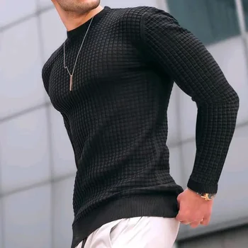 Oamenii de Iarnă Termică Tricotat Pulover Masculin Slim Fit de Înaltă Calitate, Cămașă O-gât Pulover Sweatres Carouri Îmbrăcăminte 1