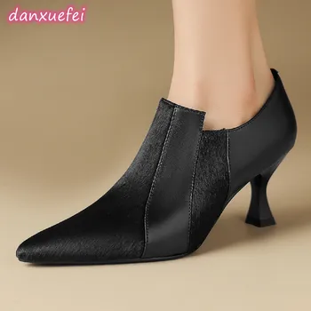 Pantofi pentru femei cu Toc Elegant doamnelor subliniat toe side zip 2023 nou toamna pantofi cu toc pentru femei păr de cal mozaic pompe 14
