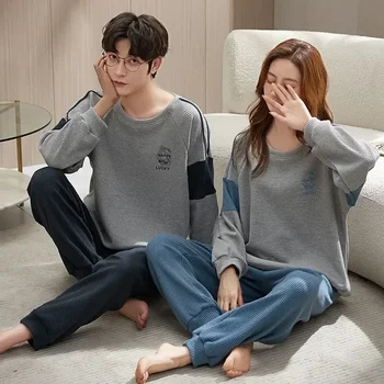 Pijama Bărbați Seturi de Femei Libere Homewear pentru 2023 Acasă Bumbac Cuplu Purta coreean Sleepwear Lounge Pijama de Toamna cu Maneca Lunga, Haine 18