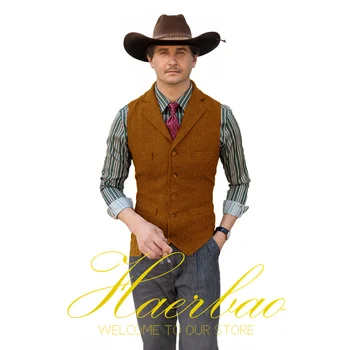 Portocaliu Bărbați Costum Vesta Vintage Western Cowboy Stil Vesta Spic Sacou fără Mâneci Vesta Mire 15