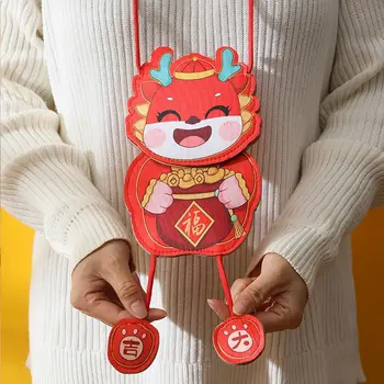 Poseta de monede Bani de Ambalare Sac Hongbao Roșu Pachete 2024 Plic Roșu de Desene animate pentru Copii Sac de Dragon An Mascota