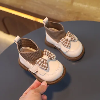Primul copil Walker Pantofi Primavara Toamna pentru Sugari Versatil Boot Sock 2023 Copii Fete Elegante 0-1a Pantofi Casual Simplu Arc cu Zăbrele 11