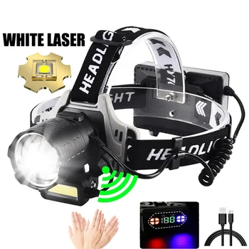 Puternic Super-Luminos LED-uri de Inducție Far cu Zoom Laser Alb-negru Cap Lanterna Tip C de Încărcare Camping Pescuit Faruri