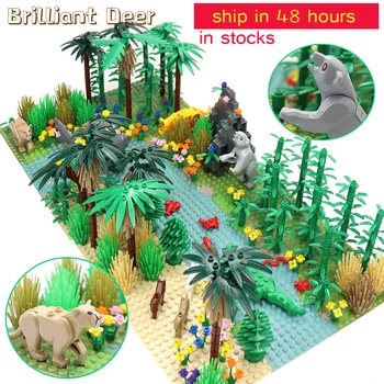 Pădurile tropicale Model de Oraș Bush Flori de Iarba Copac cu Animale Placă de Bază DIY MOC Piese Compatibile Prieteni Blocuri 3