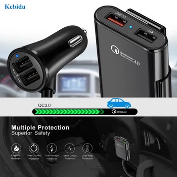 QC3.0 4 Porturi Fast Car USB Incarcator Bricheta Adaptor de Alimentare pentru iPhone Huawei cu 1,7 milioane de Extensie USB HUB Cablu