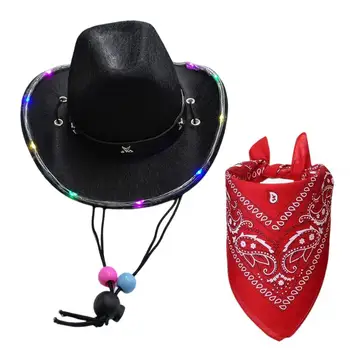 Reglabil de Companie Pălărie de Cowboy Festiv de Companie Bandană Hat Set Festiv de Companie Costum Reglabil Câine Pălărie de Cowboy Bandană cu Set pentru Petrecere 19