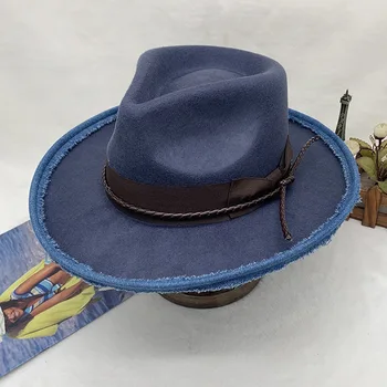 Retro de epocă uzate lână pălărie moale pentru Bărbați de lână pălărie de fetru Femei pălărie Biserica pălărie stil englezesc jazz pălărie pălărie Jackson
