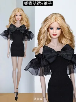 Rochie papusa / negru rochie subțire cu laca fluture / 30cm papusa fusta costum de haine Pentru 1/6 Xinyi FR ST blythe Papusa Barbie 14