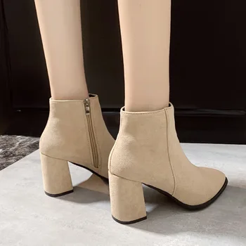 Rock Pantofi Doamnă Femeie Cizme Cizme-Femei Cu Fermoar Lux Designer De Încălțăminte De Iarnă Cu Toc De Cauciuc Toamna Anului 2023 Moda Glezna 17