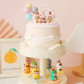 Rotary placă turnantă de Desene animate de Animale baby Cake Topper Drăguț Moale Ceramica Pădure Junglă Dinosau Cupcake Decor 1st Birthday Party Favor 9