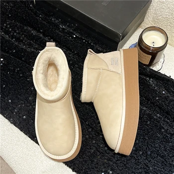 Runda Toe Med Cizme cu Toc pentru Femei Pantofi de Cauciuc de Ploaie Încălțăminte de Iarnă Australia de Lux de Designer de Pluș Cizme-Femei 2023 Jumătatea Vițel Sn