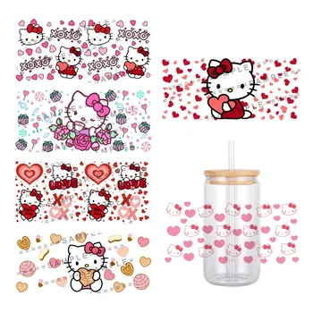Sanrio Hello Kitty Desene animate 16oz UV DTF Cupa Împachetări Transfer Autocolant Pentru Sticla Ristea Pot Sticla Autoadezive Lavabil DIY Personalizate