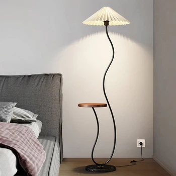 Scandinave LED-uri lampa de podea camera de zi cutat raft o cameră de zi canapea, masă de cafea lampa de lumină ambientală lemn 1