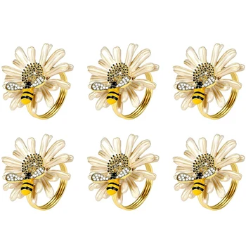 Set De 6 Daisy Floarea-Soarelui Inele Pentru Șervețele, Aur De Albine Șervețel Inel Titularii Formale Sau Casual Dinning Masa Decor De Masă