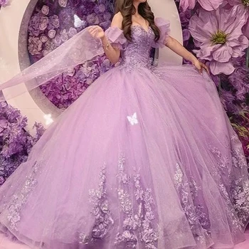 Simonne Alsa Lux Violet Rochii Quinceanera Rochie de Bal Pentru Fete Dulci Flori 3D Vestidos De XV Años Margele Ziua Rochie de Bal 5