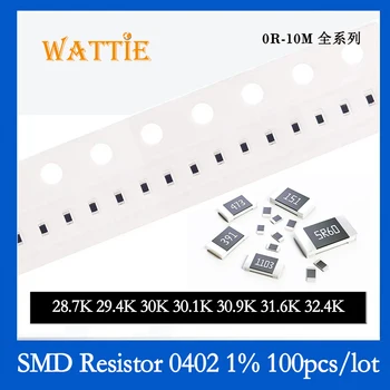 SMD Rezistor 0402 1% 28.7 K 29.4 K 30K 30.1 K 30.9 K 31.6 K 32.4 K 100BUC/lot chip rezistențe 1/16W 1.0 mm*0.5 mm 16