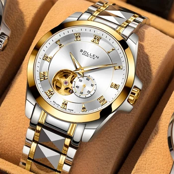 SOLLEN Mens Ceasuri de Top de Brand de Lux Placat cu Aur Ceas Mecanic Luminoase rezistent la apa Moda Barbati din Oțel Inoxidabil Ceas Reloj 20