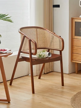 Stejar din lemn masiv, scaun de luat masa cotiera scaun creative minimalist Nordic țesute rattan scaun de luat masa 11