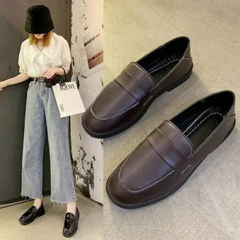 Stil britanic Mocasini Noi Cusut Pantofi pentru Femei Respirabil Doamnelor Apartamente Superficial de Piele Pantofi Casual de Primavara Toamna Culoare Solidă