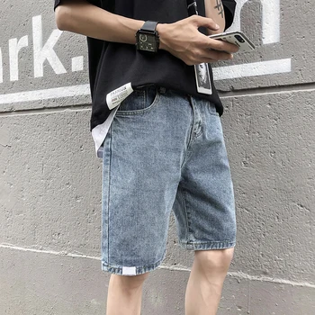 Stil coreean de Vară pentru Bărbați Albastru Blugi Largi pantaloni Scurți 2024 New Street Îmbrăcăminte haine de Lucru Buzunar Mare Largi Picior pantaloni Scurți din Denim A177 17