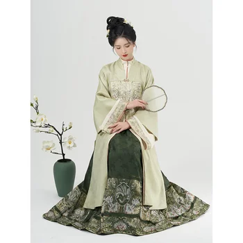 Stil Tradițional Chinezesc Femei Hanfu Rochie Set Dinastiei Ming Verde Fata De Cal Fusta Elegant Tricou Vintage Strat 4