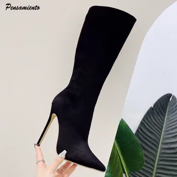 Streetwear Stil Elegant subliniat de la picior Femei Cizme Genunchi Ridicat de Moda Toamna Iarna Faux piele de Căprioară de Înaltă tocuri Cizme Lungi Pantofi Botas 15