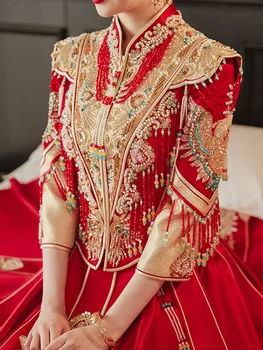 Tradițională Chineză Rafinat Broderie Cu Margele Ciucure Rochie De Mireasa Stil Oriental China Cuplu Rochie De Îmbrăcăminte 19
