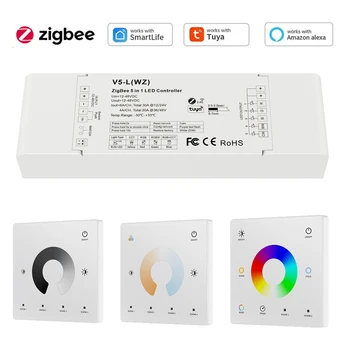 Tuya Zigbee 5 in 1 Controler cu Led-uri Reglabile 12V 24V Singur CCT RGBW RGB+CCT Bandă RF Touch Panel de Control F de Start Google Echo Plus