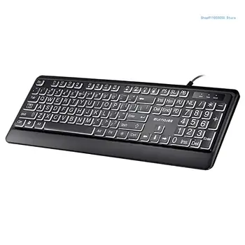 USB Tastatură cu iluminare din spate de Mare de Imprimare Scrisoare cu Alb Iluminate LED Backlit Keyboard 104 Taste Standard de Dimensiune Completă C5AB 7