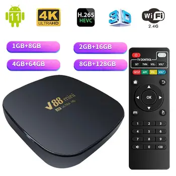 V88 Mini Smart TV Box Android 11 Allwinner H3 Quad Core WiFi 4G HD 4K H. 265 Teatru 3D Media Player 8GB+128GB Iptv TV 15