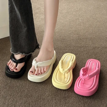 Vara Designer de Moda Flip Flops pentru Femei Fund Gros Clip Toe Wedge Sandale Femeie Platforma Non Alunecare Plajă, Tobogane cu Papuci roz 18