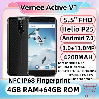 Vernee Activă V1 NFC IP68 SmartPhone De 5.5 Inch Android 7.0 MTK6757 Octa Core, 4GB RAM, 64GB ROM 13.0 MP 4G Telefon Mobil rezistent la apa 7