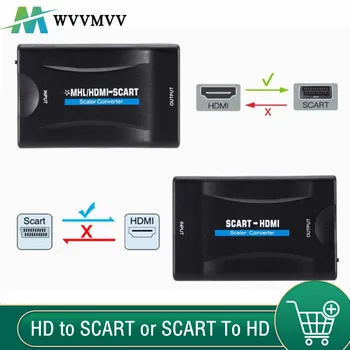 WvvMvv compatibil HDMI Pentru SCART Video Audio Converter Suport PAL/NTSC HD 720P/180P SCART La HDMI-Adaptor compatibil Pentru HDTV 3