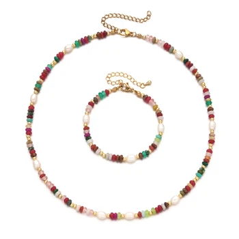 ZMZY Colorate Serie de Disc de Piatră Set Colier Reglabil Bratara Cristale de Piatra Colier Perle Naturale Seturi de Bijuterii pentru Femei 12